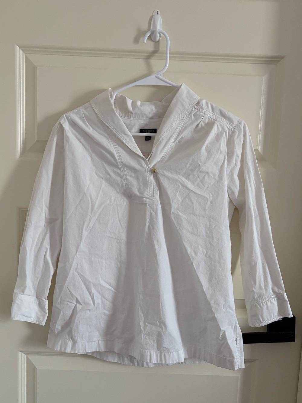 Talbots White Popover Button-Front Blouse
